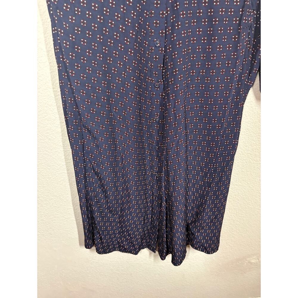 Madewell Size 14 Ruched Midi Shirtdress Navy Foulard Floral Long Sleeves - Picture 8 of 13